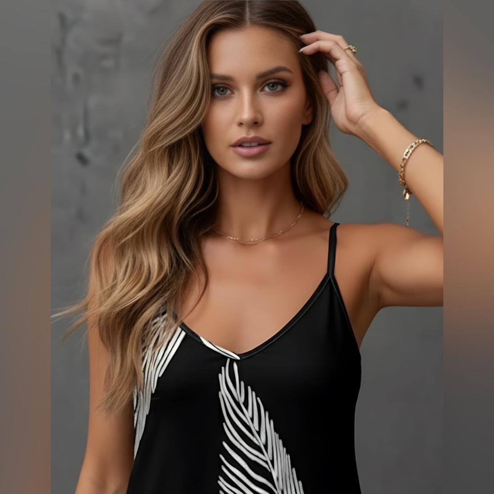 Boho Leaf Print Sleeveless Maxi Dress Black - Picture 3 of 9